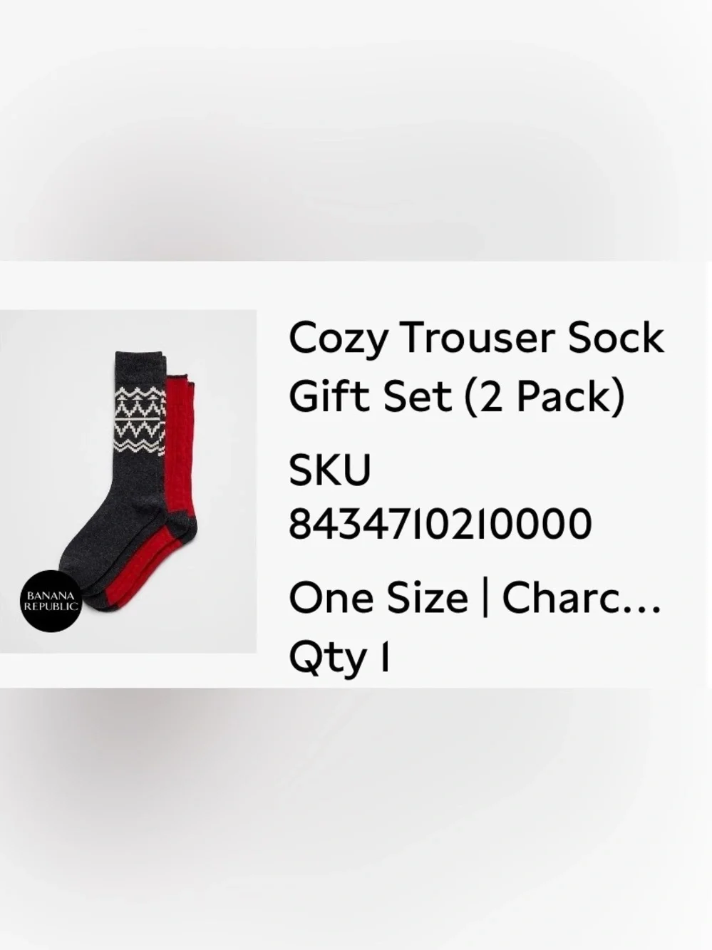 Banana Republic Men's Two-Pack Socks - Charcoal & Red Wool Blend